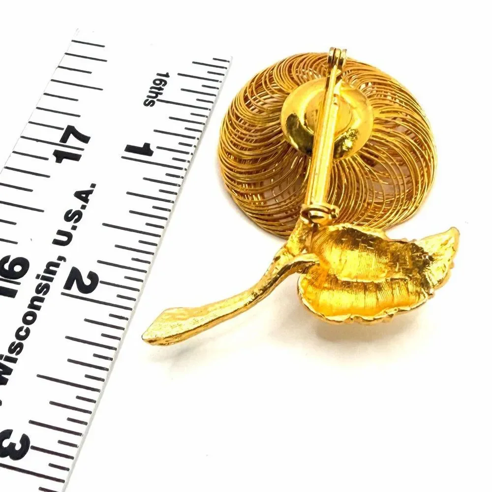 Vintage Gold Tone Wire Flower Brooch Colorful Rhinestone Floral Pin